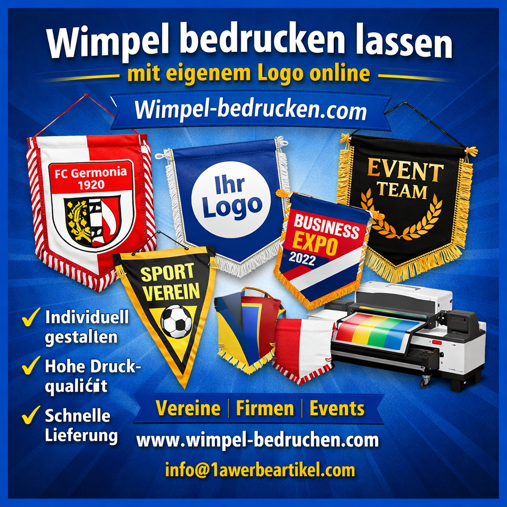 Wimpel bedrucken lassen mit eigenem Logo online - Wimpel-bedrucken.com