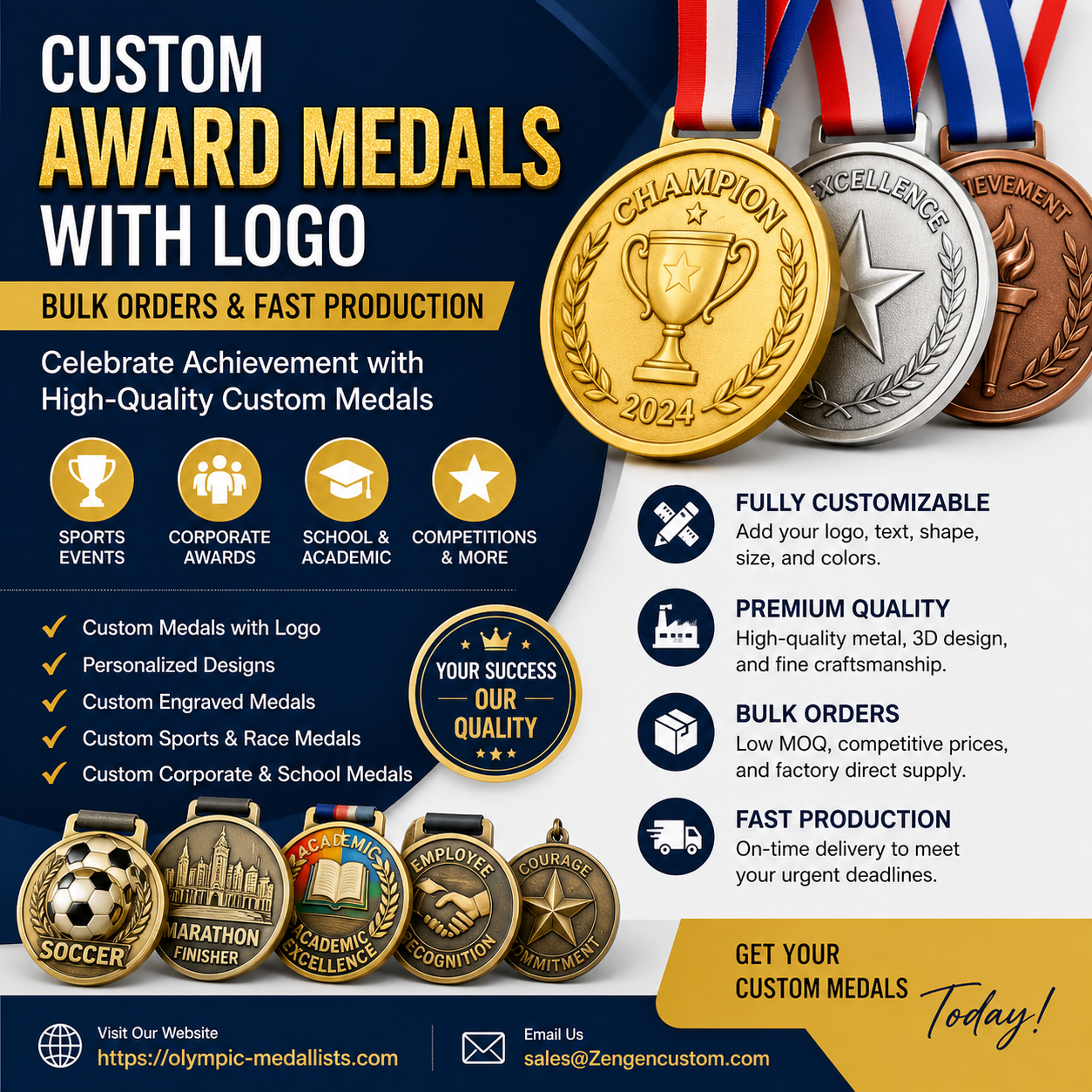 Custom Award Medals with Logo | Bulk Orders & Fast Production - olympic-medallists.com